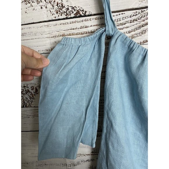 Reformation Women’s Off The Shoulder Tie Top Blouse Shirt Size Small Blue Linen - Picture 2 of 4
